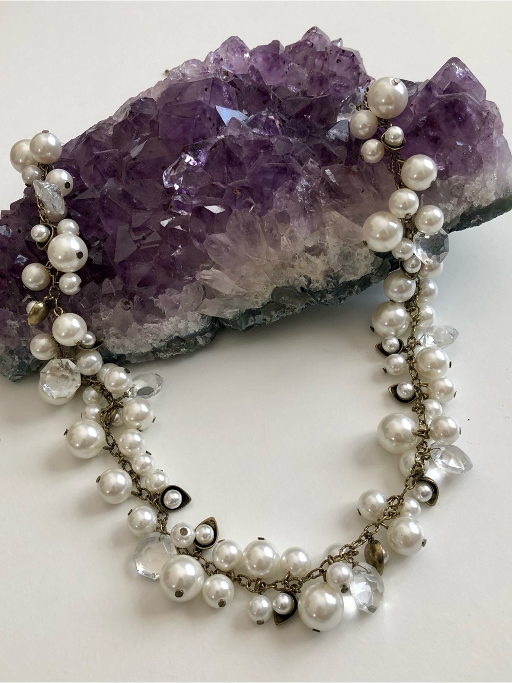 NEW Chloe + Isabel Faux Pearl Crystal Statement Necklace Gold Tone